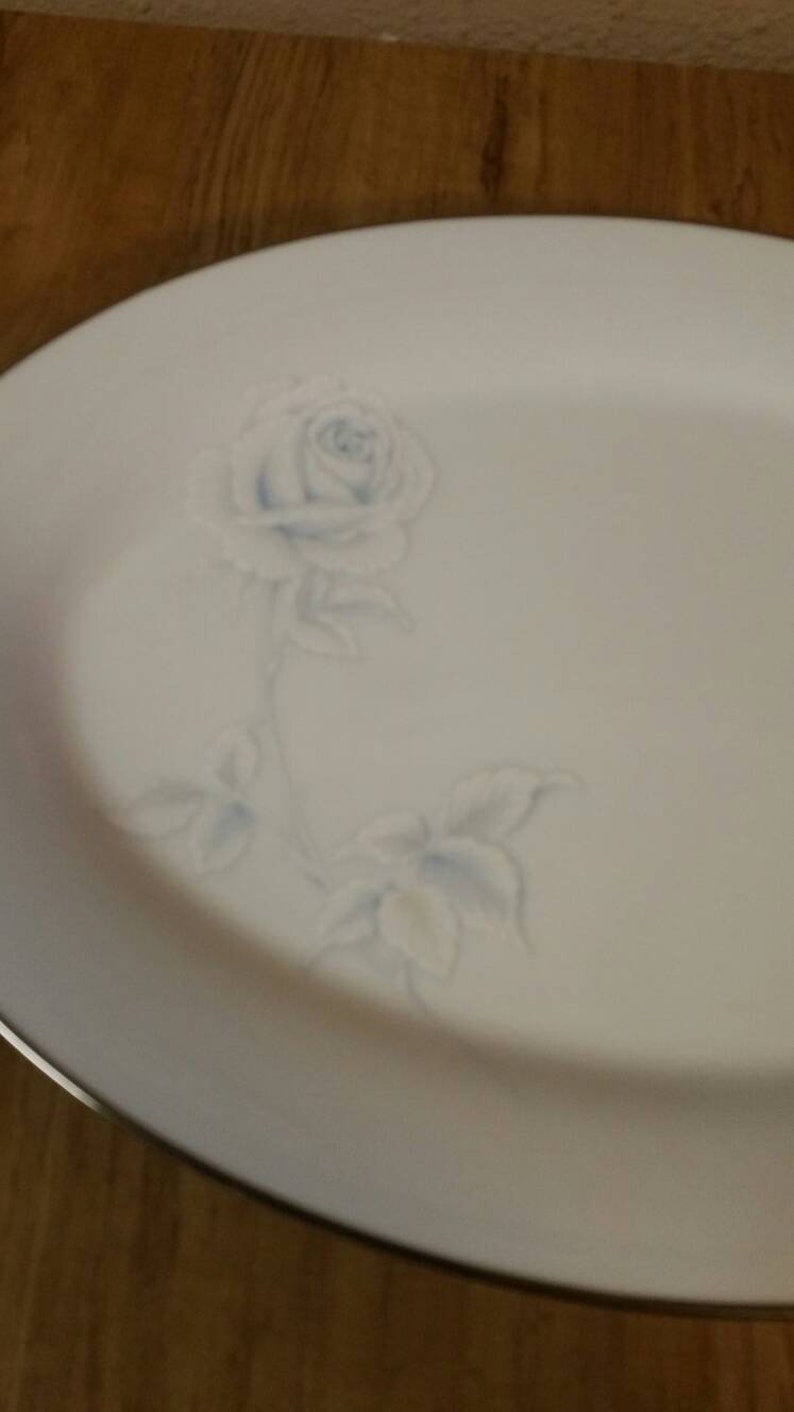 On Sale Noritake Virtue Platinum Trim Discontinued Pattern WhiteBlue Roses 14 inch Oval Serving Platter