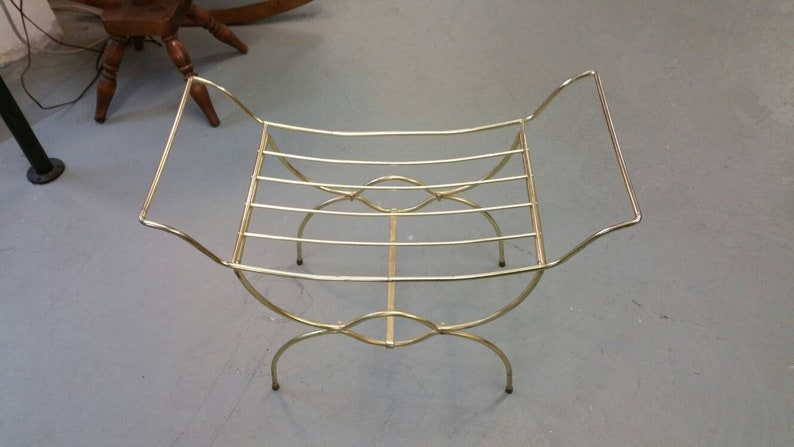 On Sale 1960/'s Hollywood Regency Brass Rectangular Vanity Stool or Bench