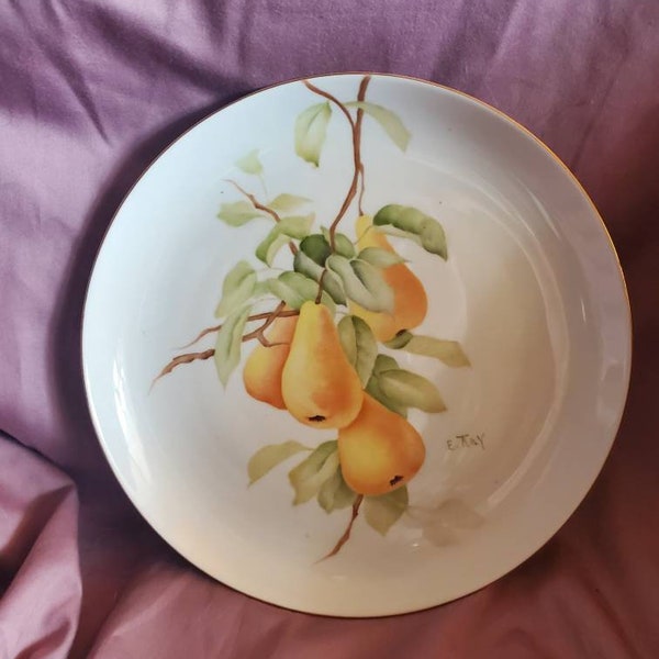 Rare Find, Korona, Made in Poland, 9.80 inch Collectible Plate with Yellow/Orange Pear Design, Decorative Porcelain Dish