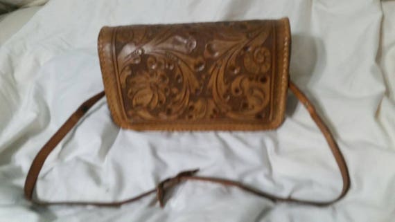 Vintage Hand Tooled  Leather Western Purse with F… - image 2
