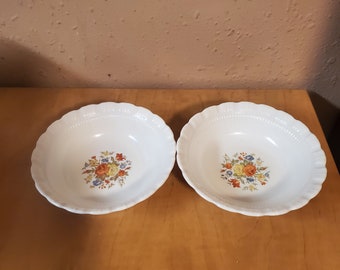 Set of 2 Chinex Flower Bouquet, 5.80 inch Berry or Sauce Bowls, MacBeth Adams Milk Glass Serving Dishes