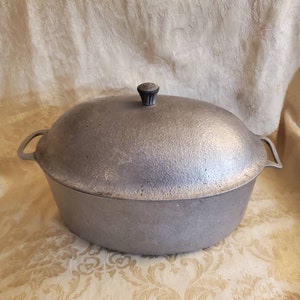 Well Loved, Large Hand Pounded, Aluminum Club Roaster with Lid, Vintage Kitchen Cooking Tool, Turkey Cooking Tool