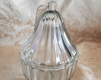 Clear Pear Shaped Glass Dish, Candy Dish, Dresser Jar, Home Decor, Collectible Glass