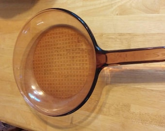 Visions Corning Ware Brown Amber Glass Large Skillet Vintage Kitchen Collectible Glass