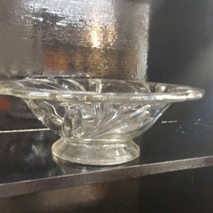 Heavy Art Glass Pedestal Bowl with Leaf Floral Design, Serving Bowl