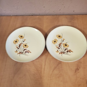 2 Taylor Smith Taylor, Shasta Daisy, 6.25 inch Bread and Butter Plates, Yellow Plate with Floral Design, Mid Century Kitchen