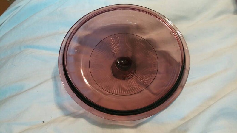 Pyrex Visions Purple Glass Lid Replacement V 1 C Cranberry Glass with Ridged Edge image 2