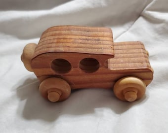 Small Handmade, Wooden Sedan Car, Pine Wood, Play Toy, Metal Free, Moving Parts Toy, Estate Sale Find