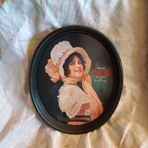 1970s, Oval Coca Cola Tray, Betty in Victorian Bonnet, Serving Tray or Home Decor, Advertising Tray