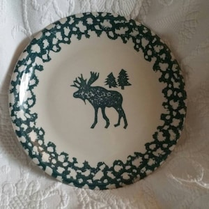 Woodland Moose van TIENSHAN, 10 3/8 Dinerbord, Folk Craft, Bruine Eland, Groen Gesponst