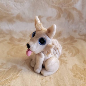 Brand New, Handmade Polymer Clay, White Dog Miniature with Pink Tongue, Attitude Figurine, Collectible Animal