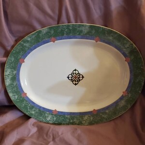 Pfaltzgraff Amalfi Mediterranean, 14.75 inch Oval Serving Platter, Teal, Rose & Medium Blue Design on Rim