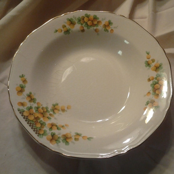 Vintage China Crown Ivory 8 inch Serving Bowl Collectible Kitchen Yellow Flower and Gold Rim