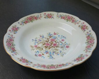 ペルジーノ ファインチャイナ コテージスタイル ピンクフラワーとゴールドリム 9インチ サービングボウル コレクター向けキッチン