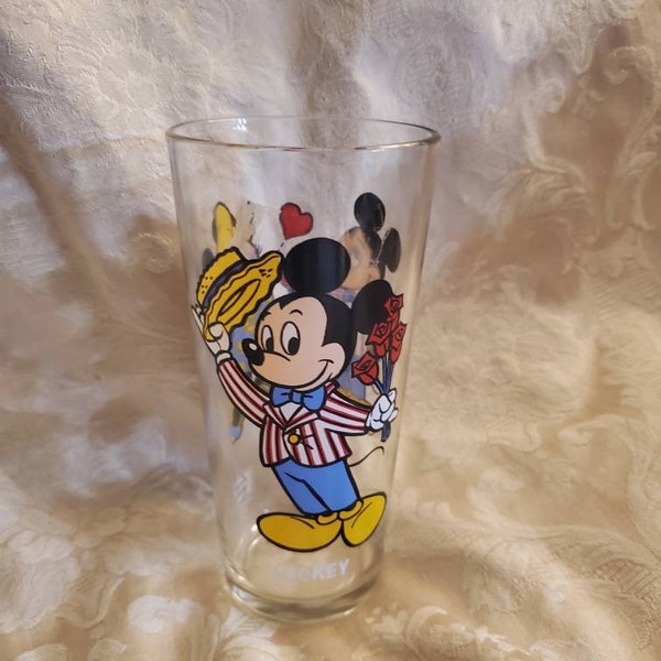 Disney's Mickey and Minne Mouse, 16 ounce Water Collectible Glass from 1979, Collector's Series Cup, Pepsi Glass, Performer Mickey