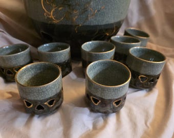 Hand Made, Vintage Somayaki, Japanese Aohibi, Soma Ware Pottery