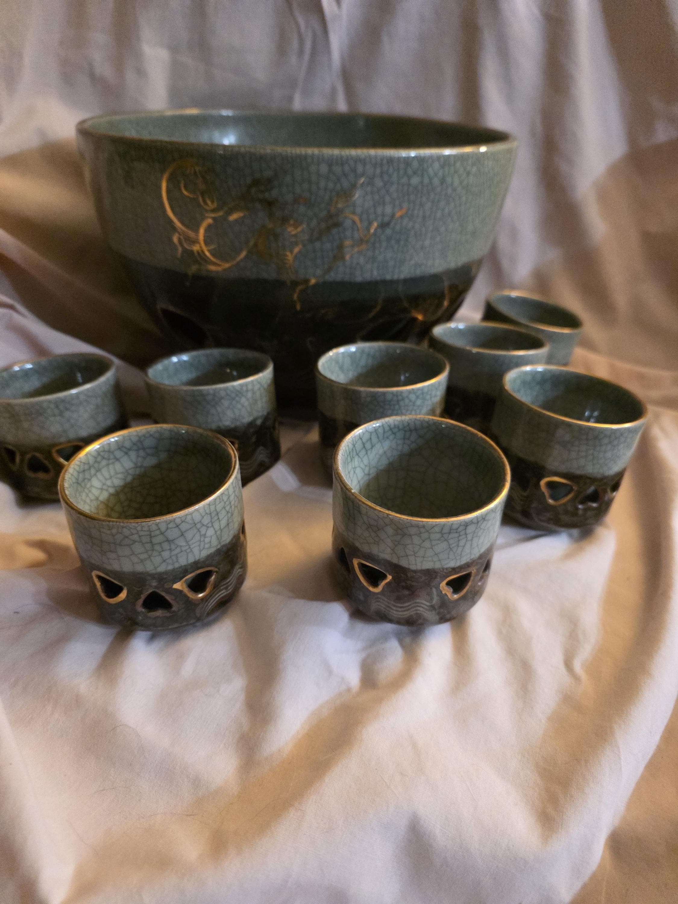 Hand Made, Vintage Somayaki, Japanese Aohibi, Soma Ware Pottery