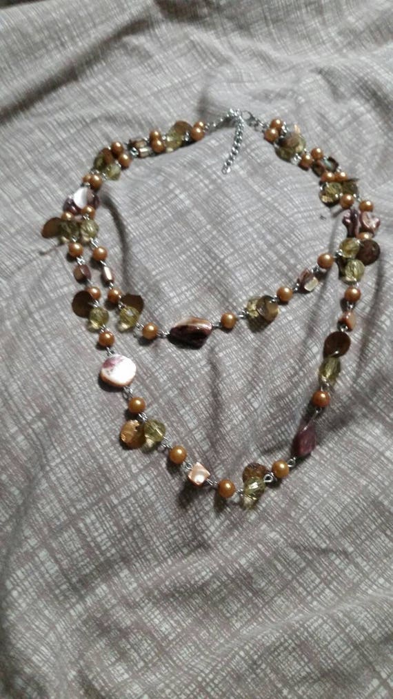 Brown Shell Dual Strand Silver Toned 22 inch Neckl