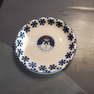 Rare Find, Folkcraft Stoneware, Cameo Snowman, 8 inch Salad Plate, Christmas or Winter Plate,  Christmas Dish