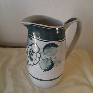 Collectible Pottery Green and Gray Serving Water Pitcher 8 Cup