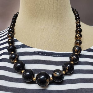 Hollywood Regency Style, Gold and Black Chunky Beaded 18 inch Necklace, Costume Jewelry, Fashion Accessory