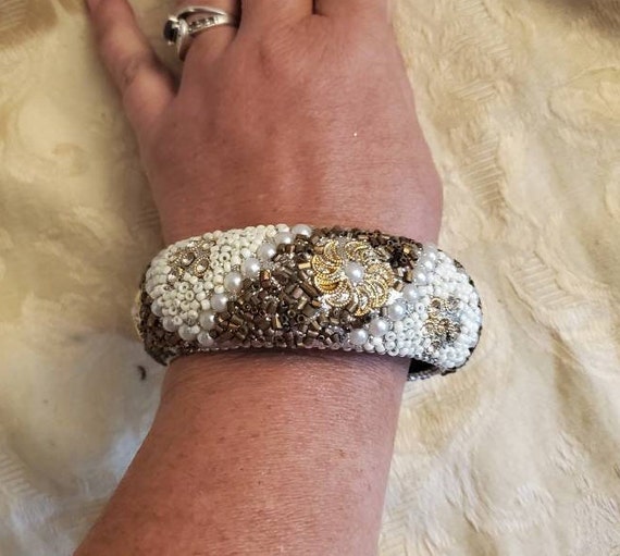 Hollywood Regency Style Rhinestone Faux Pearl and Gold Toned Bead Large Bangle Bracelet Costume Jewelry Fashion Accessory Etsy Ireland