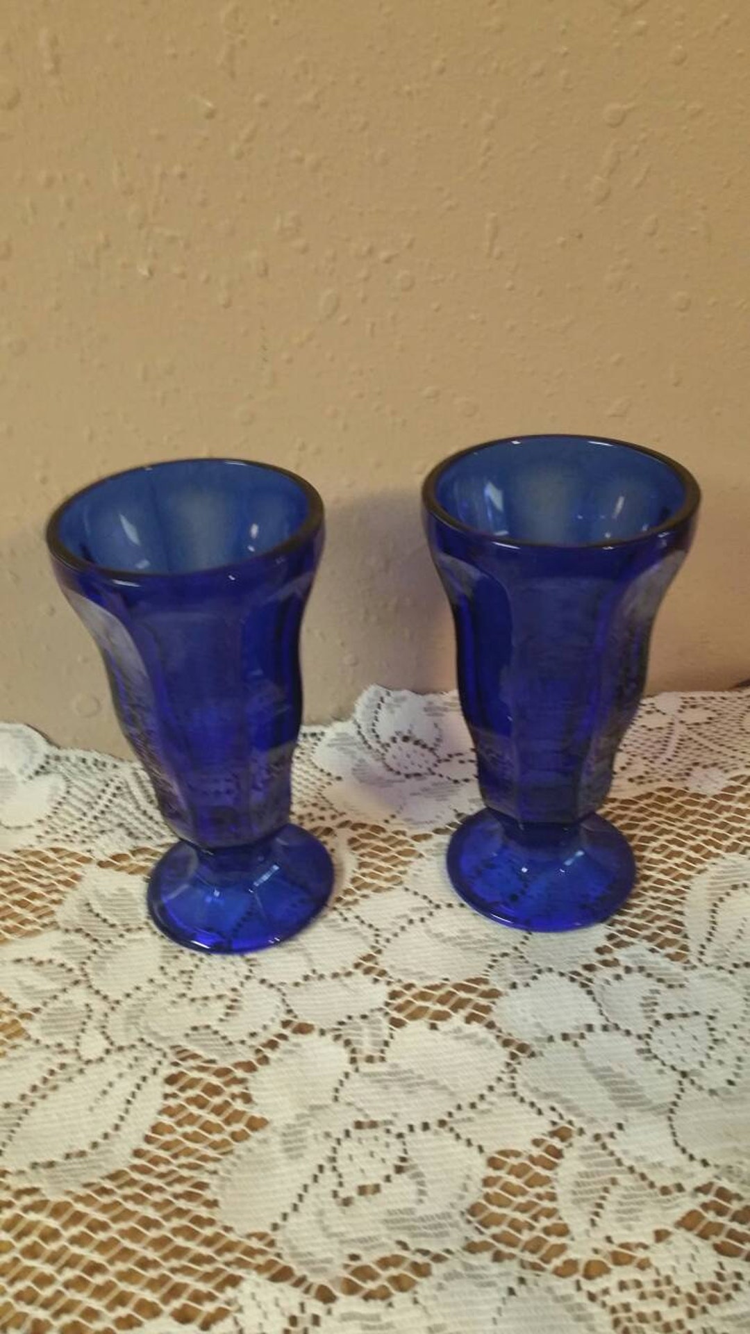 Set of 2 Cobalt Blue Anchor Hocking Ice Cream Serving Dishes Vintage