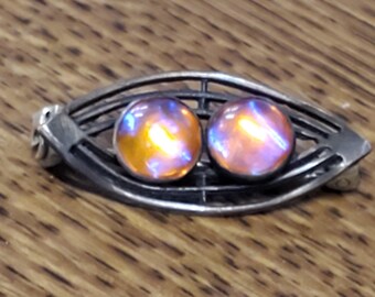 Sterling Silver, Vintage Dragon's Breath Jelly Opal Tiny Brooch, Flapper Style, Antique Jewelry, 1930s Fashion Accessory