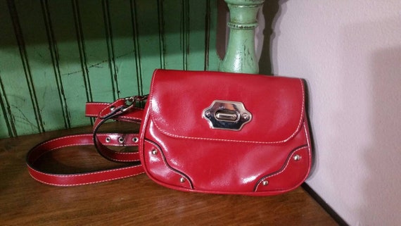 Cherry Red Vinyl, Small Rectangular Shoulder Stra… - image 1