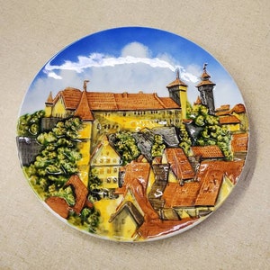 Burg Nurnberg, 9 inch Collector Plate, Village Scene, Embossed Plate, Porcelain Wall Hanging, Made in Germany