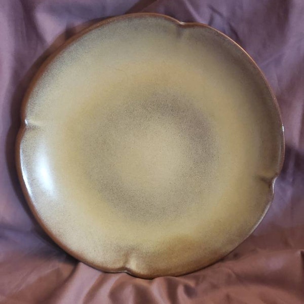 Desert Gold, Scalloped, Frankoma Pottery, Large 5F 10 inch Dinner/Chop Plate, Vintage Pottery