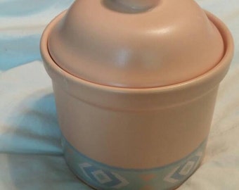 Southwest Treasure Craft Covered Sugar Bowl with Lid Aztec Pattern Serving Dish Collectible Kitchen