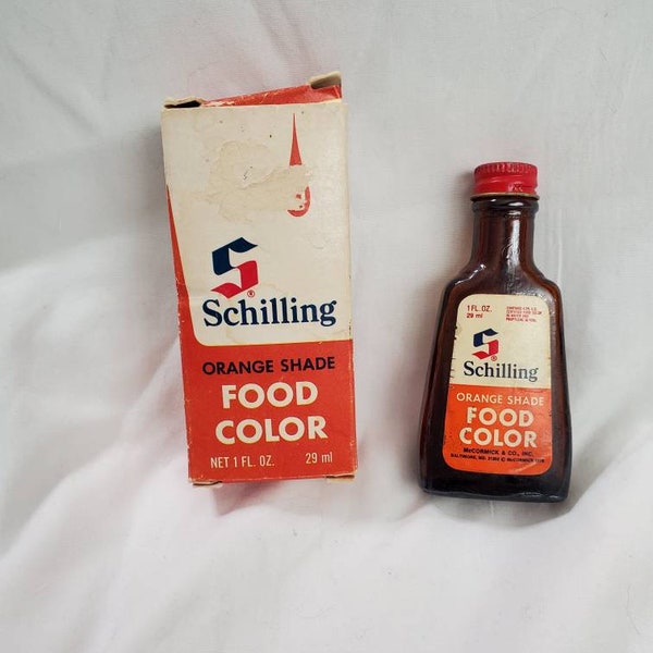 Rare Find, Schilling Orange Shade Food Color, Vintage Box, Kitchen Decor, 1 fluid ounce bottle