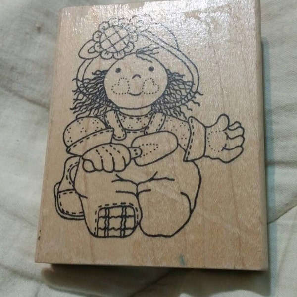 On Sale Collectible Gardening Doll Rubber Stamp for Card Making or Scrapbooking by Azadi Earles