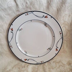 Town and Country by Gorman, Arianna, 10.50 inch Fine China Dinner Plate,  Blue Band, Amber Flowers, Rim, Made in USA