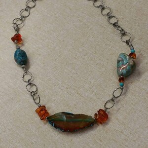 Faux Stone Plastic Bead, Orange and Turquoise Bead, 20 inch Necklace, Fashion Accessory, Costume Jewelry