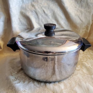 Revere Ware, 93 F, 4.5 Quart Dutch Oven, Large Chrome Cooking Pot with Lid, Vintage Kitchen