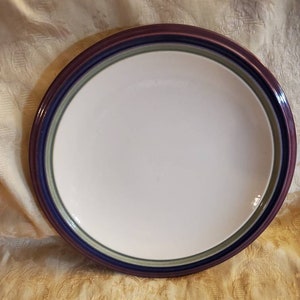 Valley View Pattern,  Pfaltzgraff 10.40 inch Stoneware Dinner/Chop Plate with Purple, Blue & Green Bands