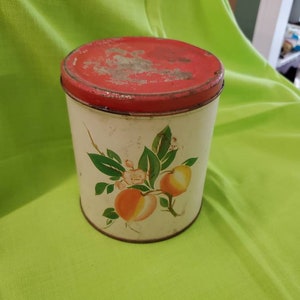 Decosware, Rustic White and Red Tin, Peach Fruit and Blossom Design. Vintage Kitchen,  Farmhouse Style