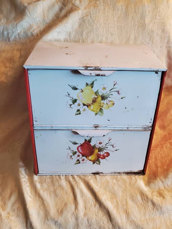 Rustic, Red and White Metal, Double Decker Bread Box With