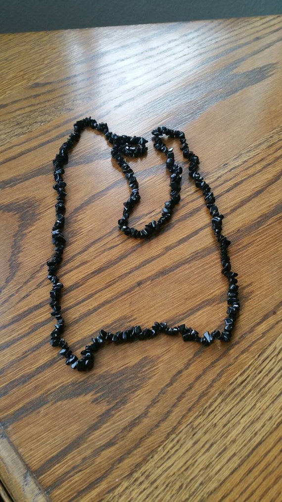 Metal Free, Black Onyx Glass Beaded Chip Necklace,