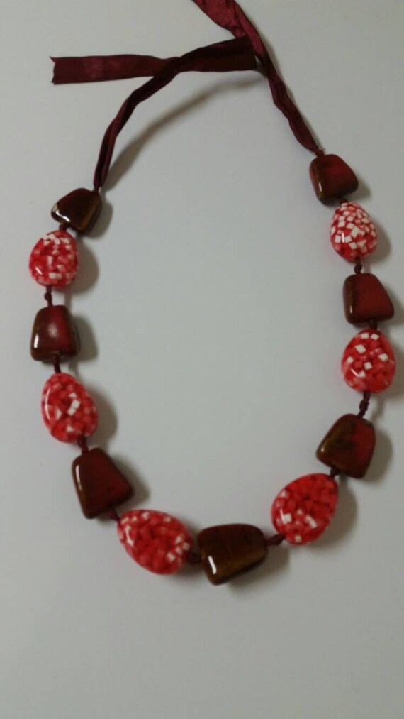 Large Chunky Red, White and Maroon Glass Bead 40 i