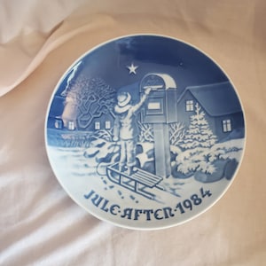 La carta de Navidad, plato coleccionable de 1984, 7,10 pulgadas, carta de correo infantil, hecho en Dinamarca, porcelana danesa, plato de Navidad