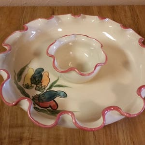 American Pottery Made in Made in Marshall, Texas Handmade Pottery Chip and Dip Platter with Bowl or Serving Dish Party Decoration