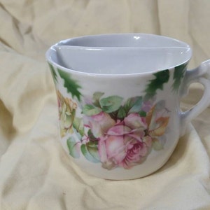 Elegant Hand Painted Victorian Style Floral China Shaving Mug Home Decor