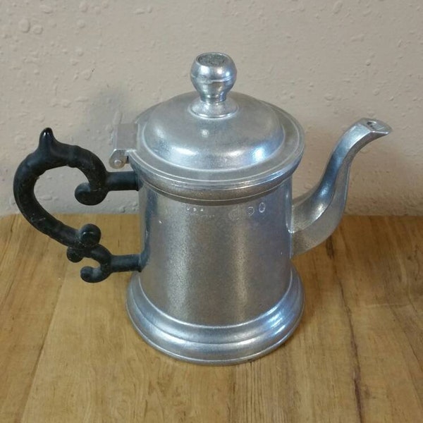 Wilton Pewter, Old World Style,  Coffee Pot with Black Rubber Curved Lined over Metal, Handle, Collectible Home Decor