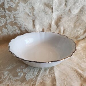 Majestic Platinum by Seltmann, 9.5 inch Round Vegetable Bowl , Theresia Shape, Platinum Rim, White Background, Made in West Germany, Rare