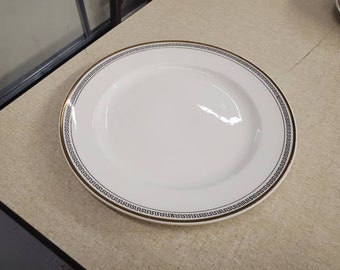 Edwin Knowles, 10 inch Dinner Plate with Black Greek Key, Between Gold Trim & Ring, Antique China