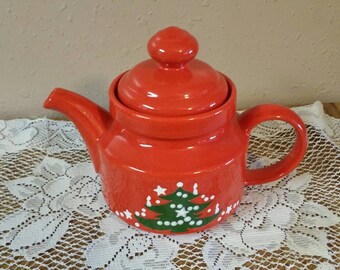 Gran árbol de Navidad antiguo de WAECHTERSBACH, tetera roja y verde para 5 tazas de café o té
