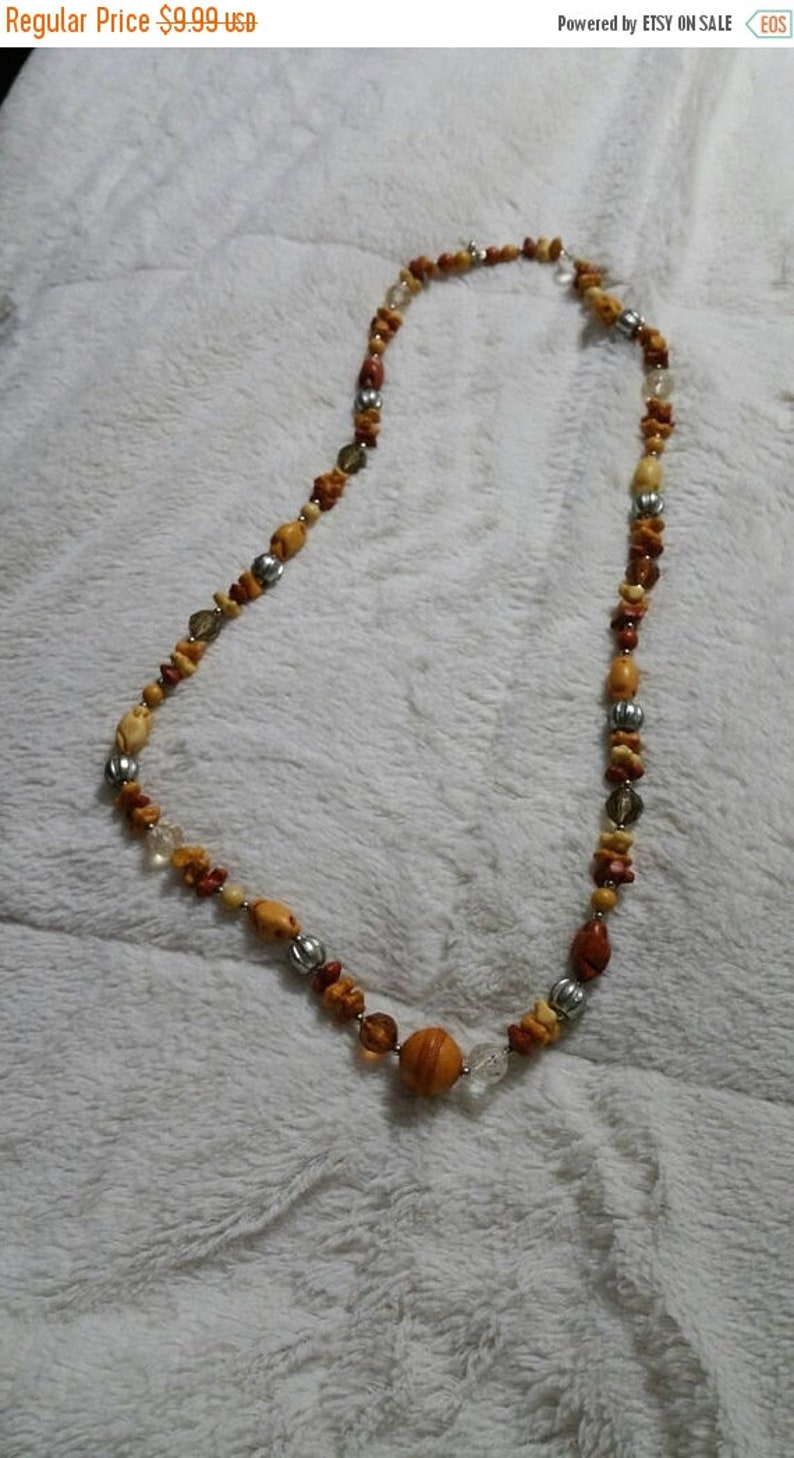 On Sale Clear Plastic Bead Silver Toned Bead and Brown Seed 38 inch Long Beaded Necklace Costume Jewelry Fashion Accessory